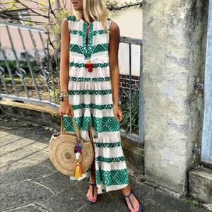 Lulunina Geometric Print Split Front Maxi Dress M